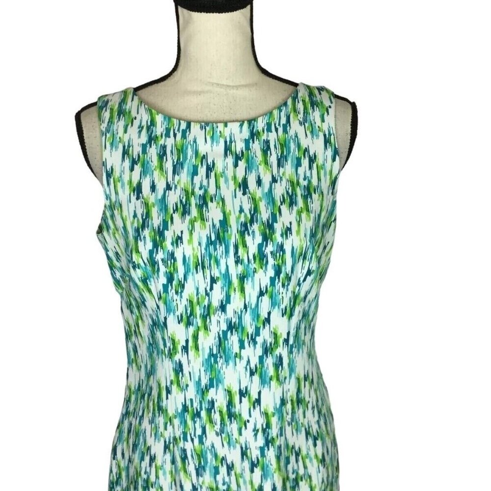 Perceptions NY Sheath Dress Womens Size 16 Blue Green White Classic Sleeveless - Picture 4 of 14